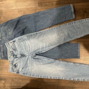 American Eagle Outfitters Light and Dark Blue Mom Jeans 8 Long